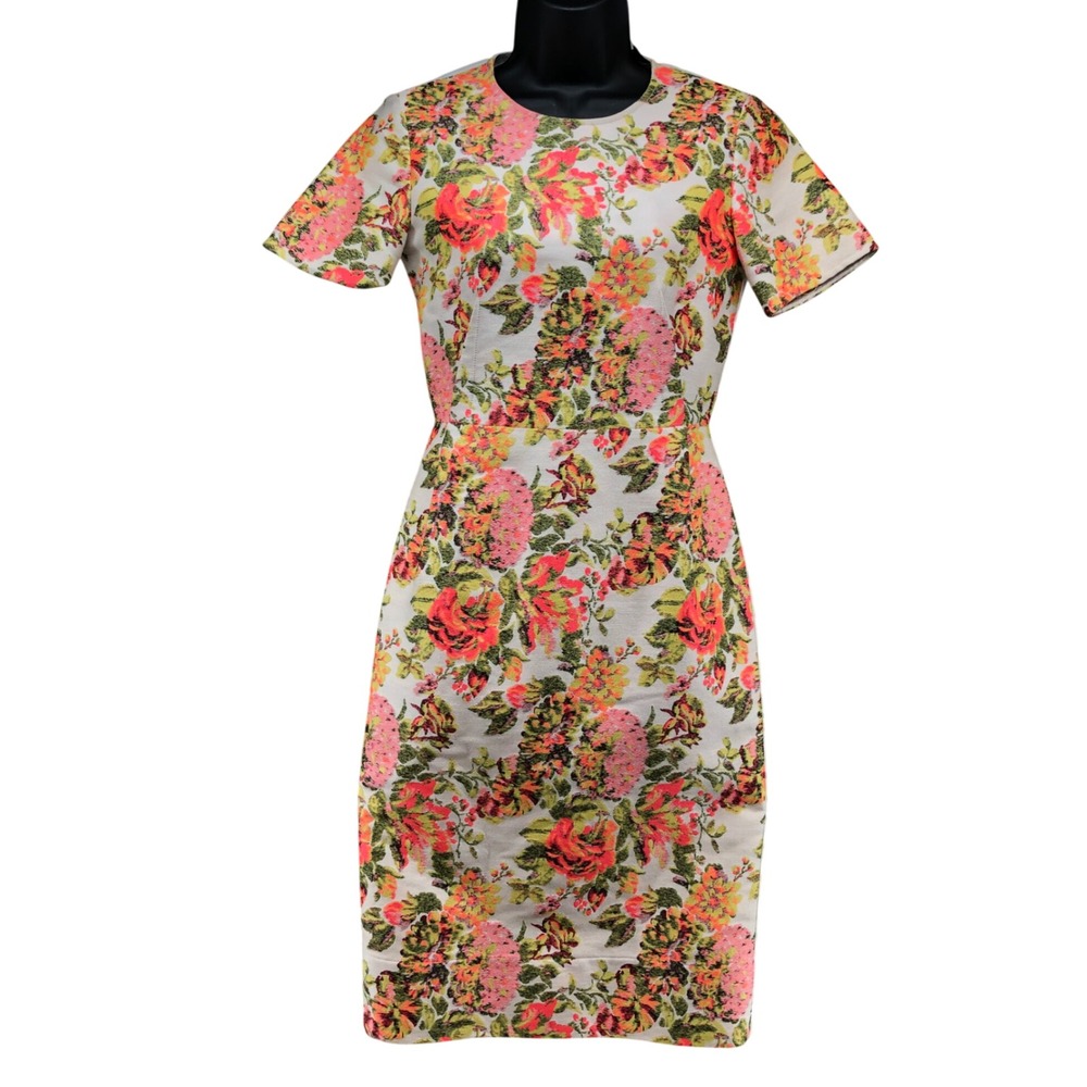 Stella McCartney Dress Womens IT 38 US 2 Women White Pink Floral Brocade Sheath